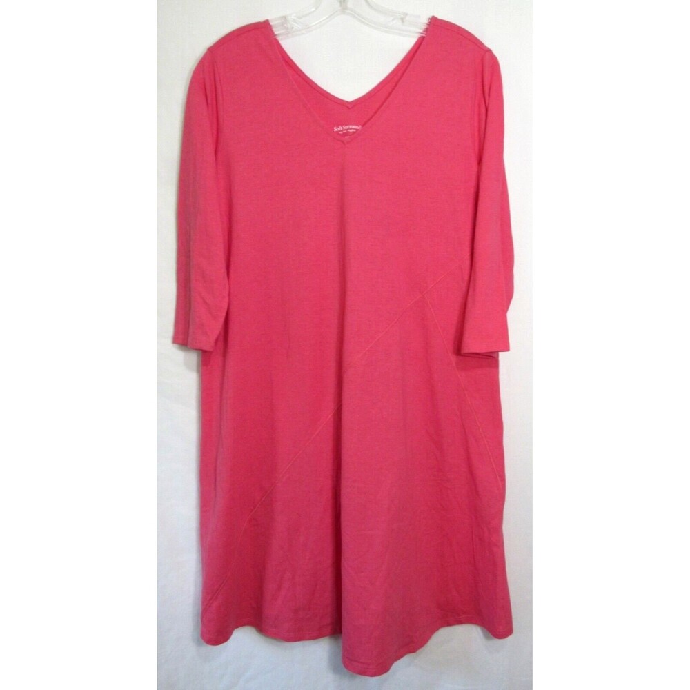 Soft Surroundings Pink V Neck 3/4 Sleeve Dress Size PM EUC